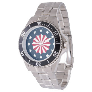 Reloj De Pulsera Patriotic Red White Blue Stars Stripes Rosette