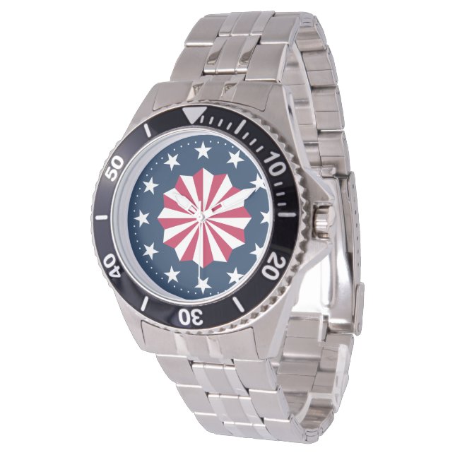 Reloj De Pulsera Patriotic Red White Blue Stars Stripes Rosette (Angular)