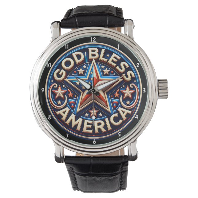Reloj De Pulsera Patriotic Star 'God Bless America' Text (Anverso)