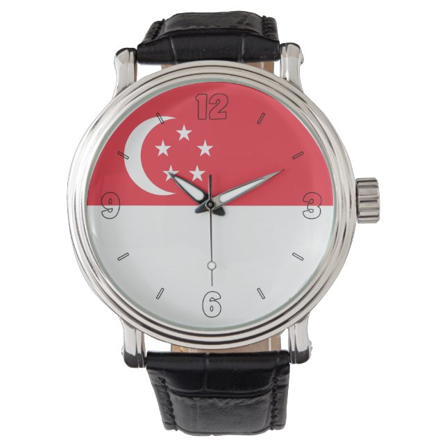 Reloj De Pulsera Patriótico elegante de Bandera Nacional de Singapu (Anverso)