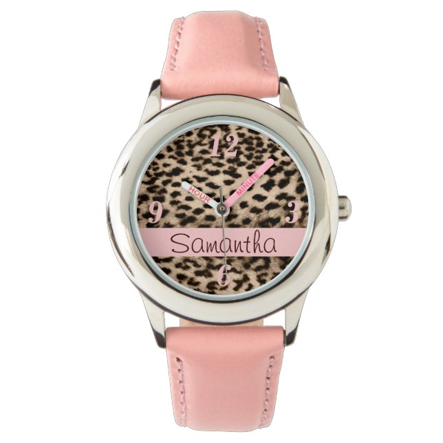 Reloj De Pulsera Patrón animal, marrón, rosa, monograma (Anverso)