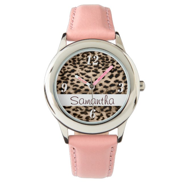 Reloj De Pulsera Patrón animal, marrón, rosa, monograma (Anverso)