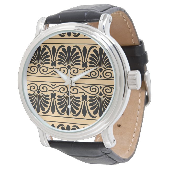 Reloj De Pulsera Patrón Árabe Griego Mediterráneo Marrón (Angular)