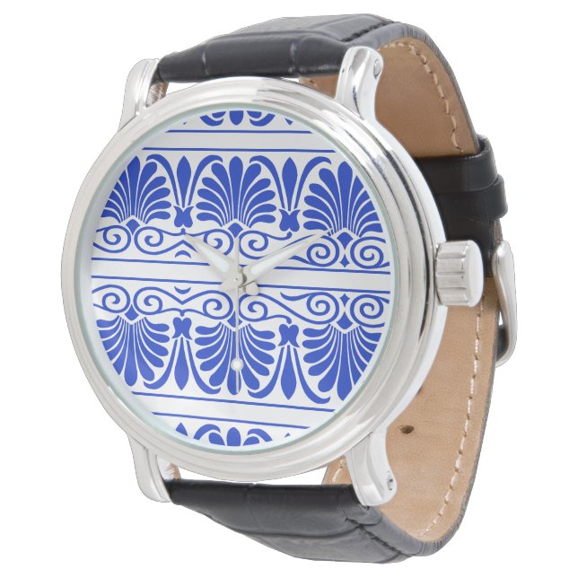 Reloj De Pulsera Patrón Árabe Mediterráneo Griego Azul (Angular)