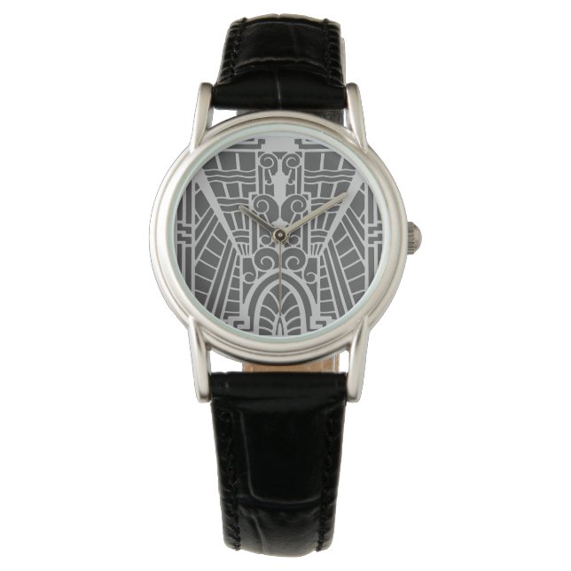 Reloj De Pulsera Patrón arquitectónico deco, gris plateado / gris (Anverso)
