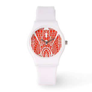 Reloj De Pulsera Patrón arquitectónico deco, Naranja mandarín