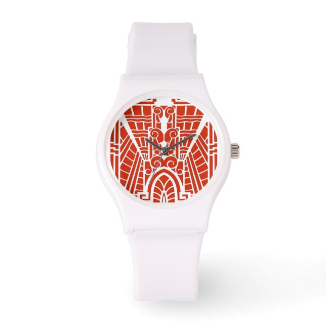 Reloj De Pulsera Patrón arquitectónico deco, Naranja mandarín (Anverso)