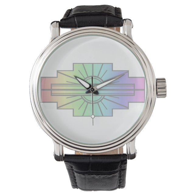 Reloj De Pulsera Patrón Art Deco de Sunburst en Pasteles (Anverso)