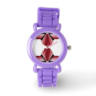 Reloj De Pulsera Patrón Art Deco en Rojos
