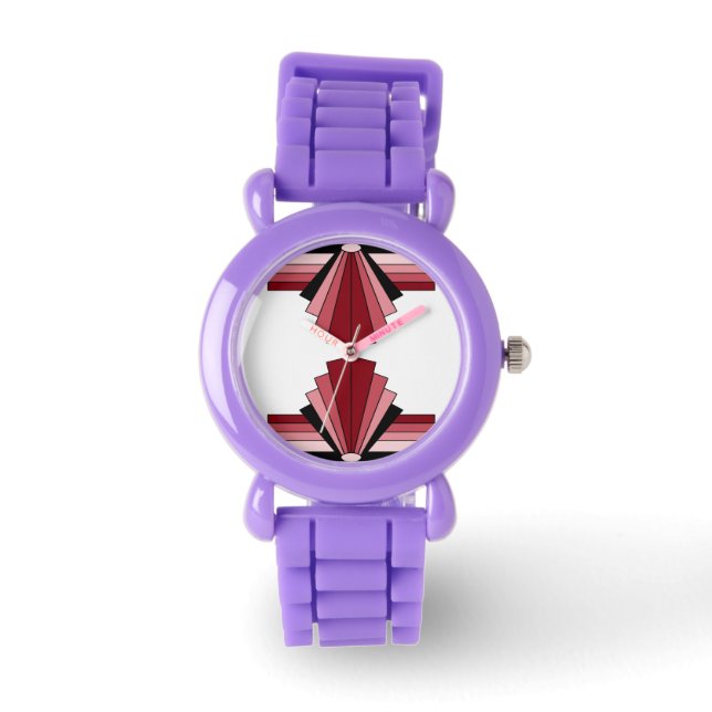 Reloj De Pulsera Patrón Art Deco en Rojos (Anverso)