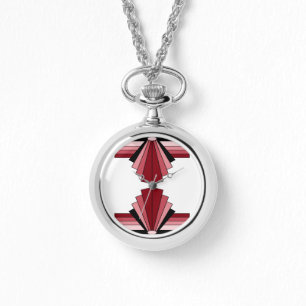Reloj De Pulsera Patrón Art Deco en Rojos