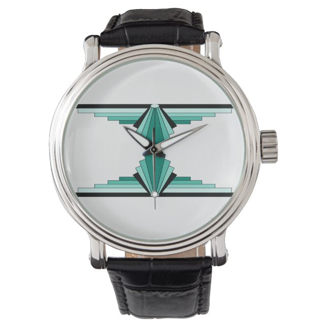 Reloj De Pulsera Patrón Art Deco en Verdes (Anverso)