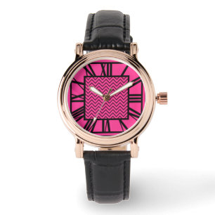 Reloj De Pulsera Patrón Art Deco, fucsia rosa