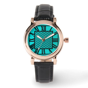 Reloj De Pulsera Patrón Art Déco, turquesa / pavo real