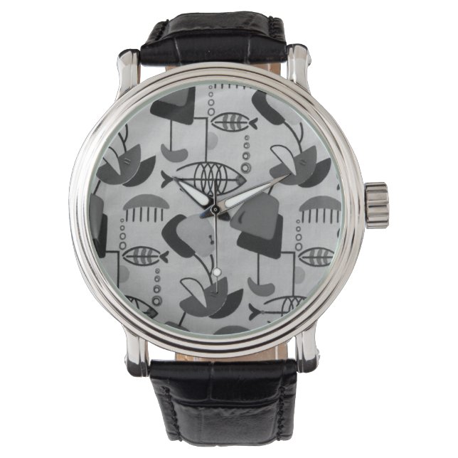 Reloj De Pulsera Patrón atómico blanco y negro (Anverso)