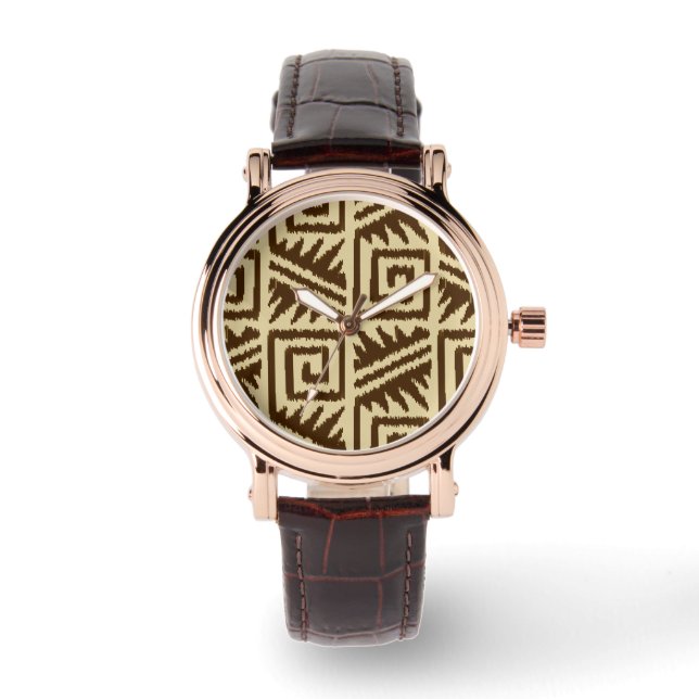 Reloj De Pulsera Patrón Aztec Ikat - Marrón oscuro y Tan (Anverso)