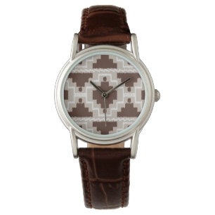 Reloj De Pulsera Patrón Azteca Ikat - Marrón chocolate y Taupe
