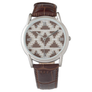Reloj De Pulsera Patrón Azteca Ikat - Marrón chocolate y Taupe