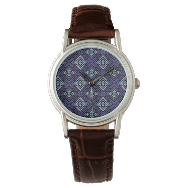 Reloj De Pulsera Patrón azul gris del suroeste (Anverso)