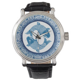 Reloj De Pulsera Patrón azul Koi Carp Fish Chinoiserie