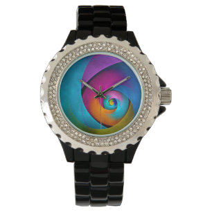 Reloj De Pulsera Patrón azul rosado del arte del resumen floral mod