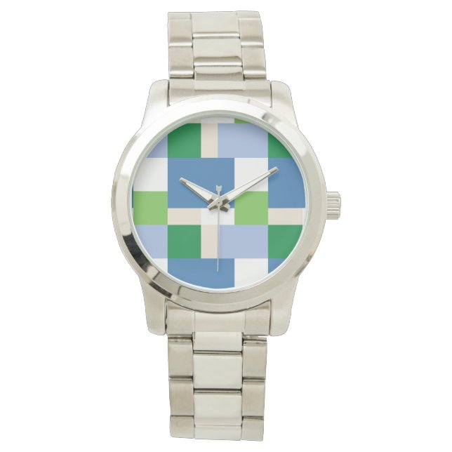 Reloj De Pulsera patrón azul y verde (Anverso)