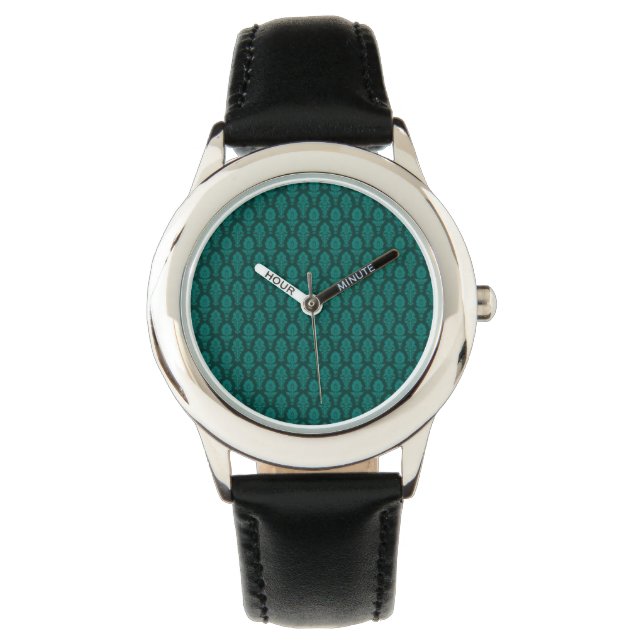 Reloj De Pulsera Patrón barroco vintage en verde (Anverso)