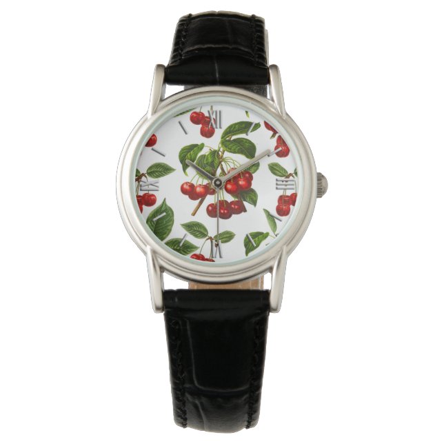 Reloj De Pulsera Patrón Botánico de Cerezo Profundo (Anverso)