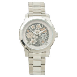 Reloj De Pulsera Patrón Botánico Floral Oscuro y Malhumorado