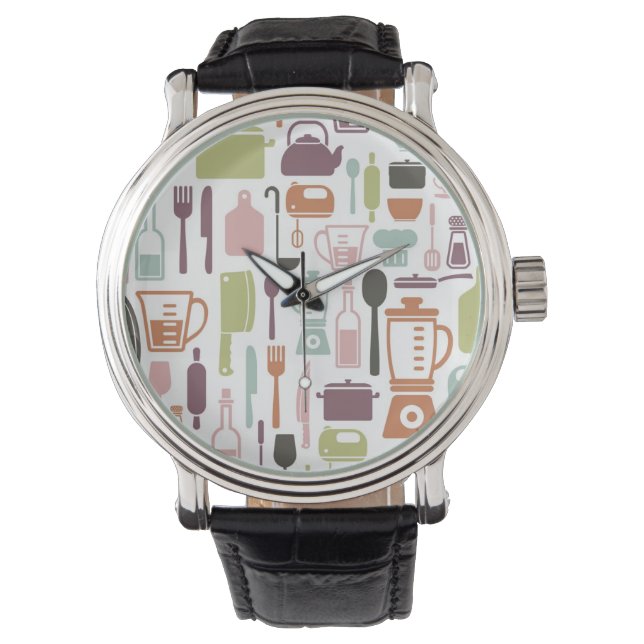 Reloj De Pulsera Patrón con coloridos iconos de cocina (Anverso)