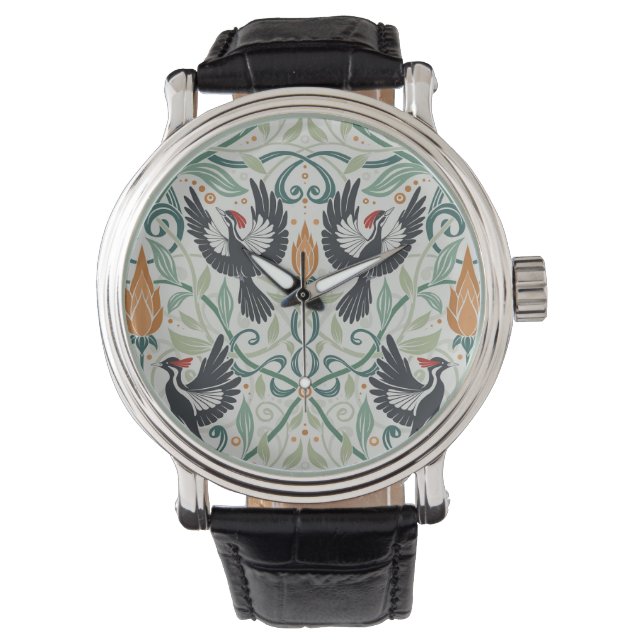 Reloj De Pulsera Patrón con pájaros carpinteros de marfil (Anverso)