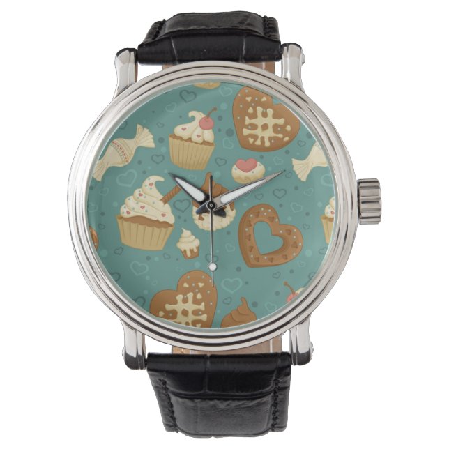 Reloj De Pulsera Patrón con quequitos y caramelos (Anverso)