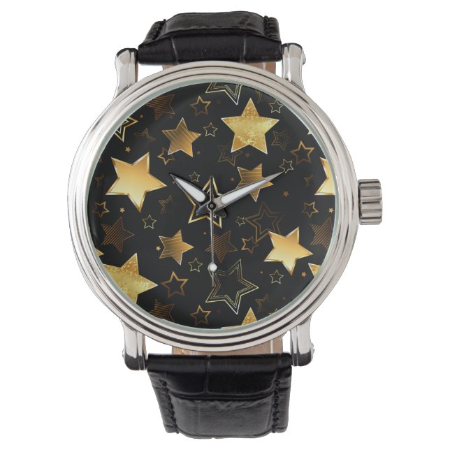 Reloj De Pulsera Patrón continuo con estrellas doradas (Anverso)