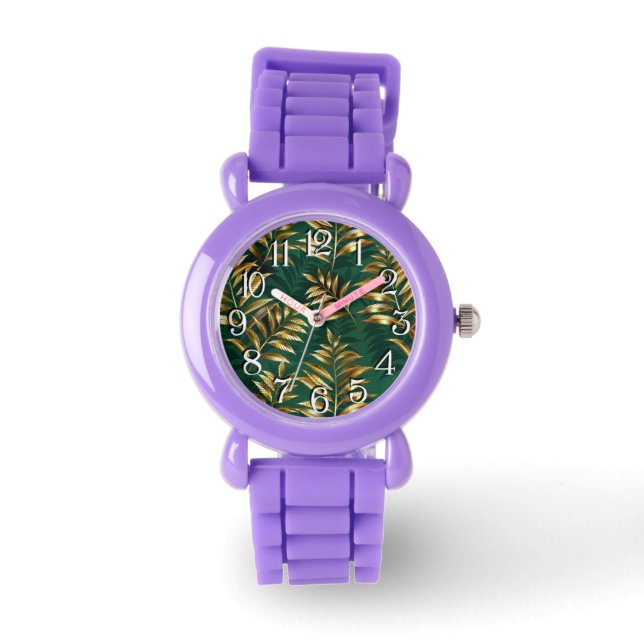 Reloj De Pulsera Patrón continuo con helechos dorados (Anverso)