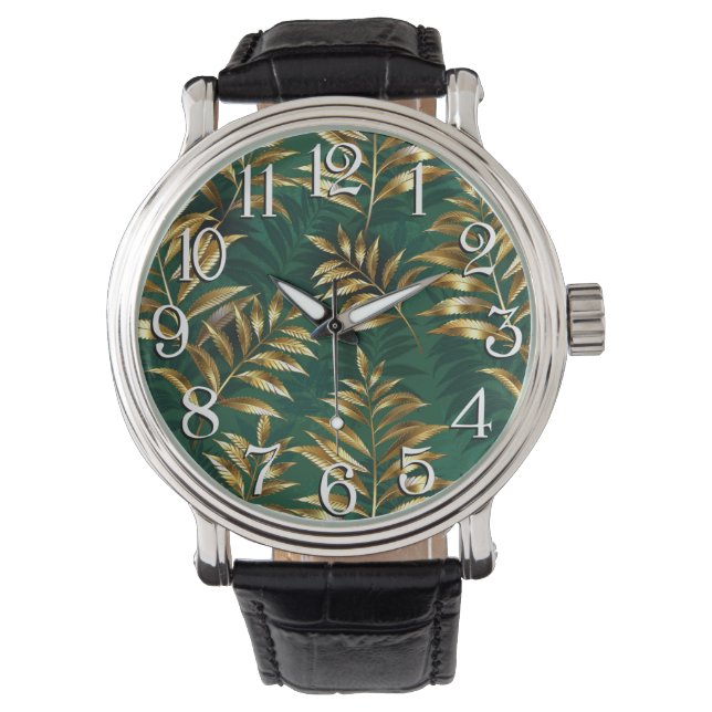 Reloj De Pulsera Patrón continuo con helechos dorados (Anverso)