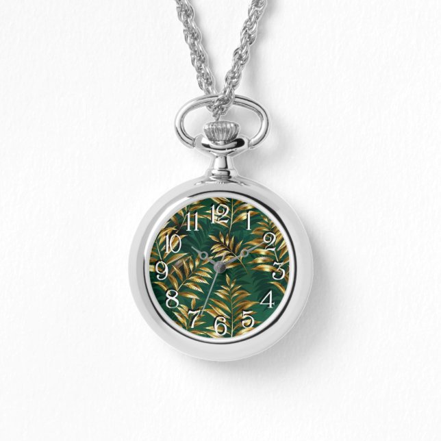 Reloj De Pulsera Patrón continuo con helechos dorados (Anverso)