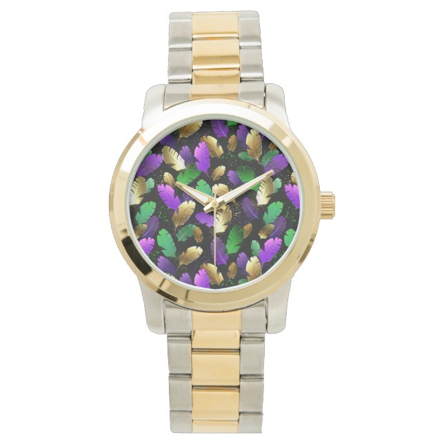 Reloj De Pulsera Patrón continuo con plumas de Mardi Gras (Anverso)