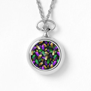Reloj De Pulsera Patrón continuo con plumas de Mardi Gras