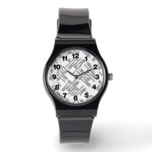 Reloj De Pulsera Patrón crosshatch de trombón gris