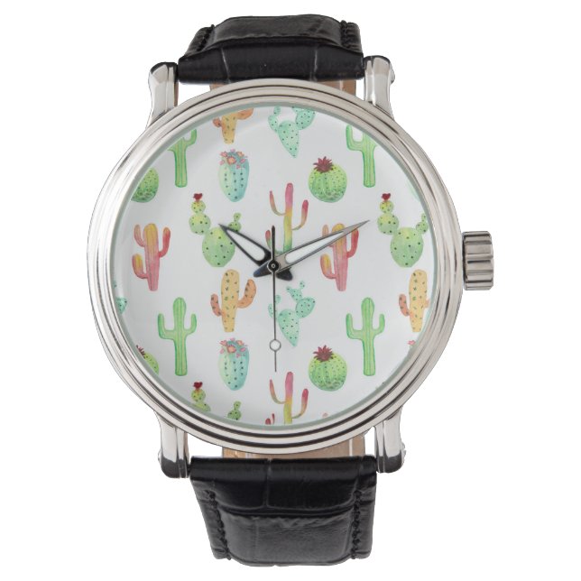 Reloj De Pulsera Patrón de acuarela Cactus Pastel (Anverso)