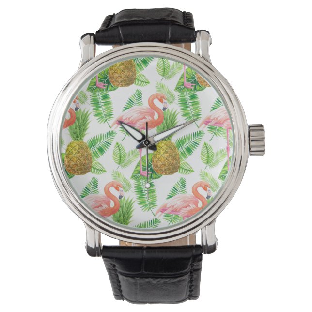 Reloj De Pulsera Patrón de acuarela del jardín tropical (Anverso)