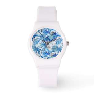 Reloj De Pulsera Patrón de acuarela tropical azul brillante