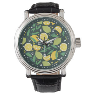 Reloj De Pulsera Patrón de alimentos de limón amarillo y fruta de l