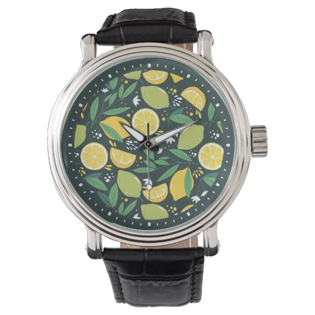 Reloj De Pulsera Patrón de alimentos de limón amarillo y fruta de l (Anverso)