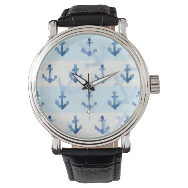 Reloj De Pulsera Patrón de anclaje azul Pastel (Anverso)