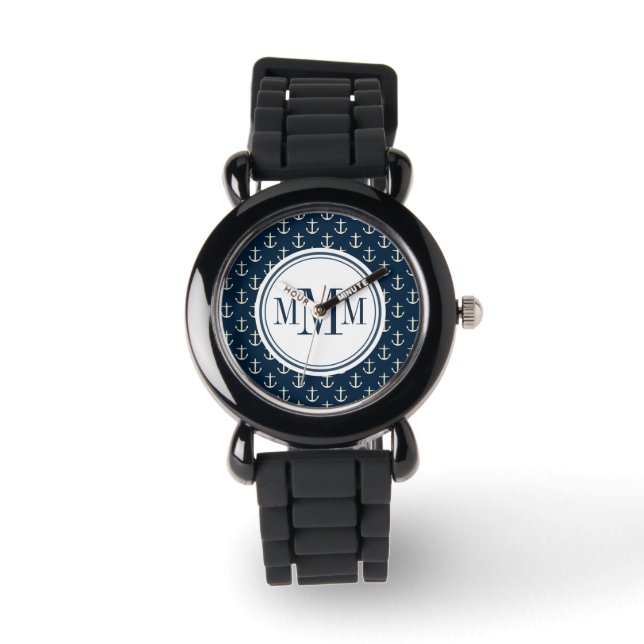 Reloj De Pulsera Patrón de anclaje de trio monograma (Anverso)