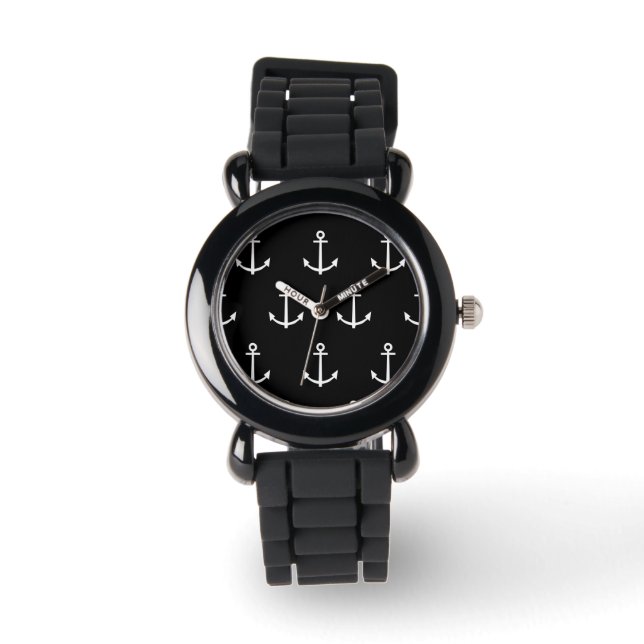 Reloj De Pulsera Patrón de anclas negras y blancas 1 (Anverso)