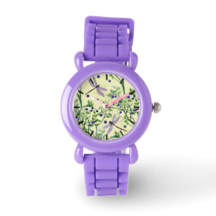 Reloj De Pulsera Patrón de arándano con libélulas