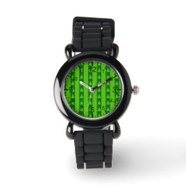 Reloj De Pulsera Patrón de árbol de navidad con rayas verdes