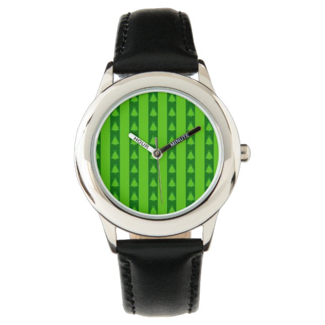 Reloj De Pulsera Patrón de árbol de navidad con rayas verdes (Anverso)